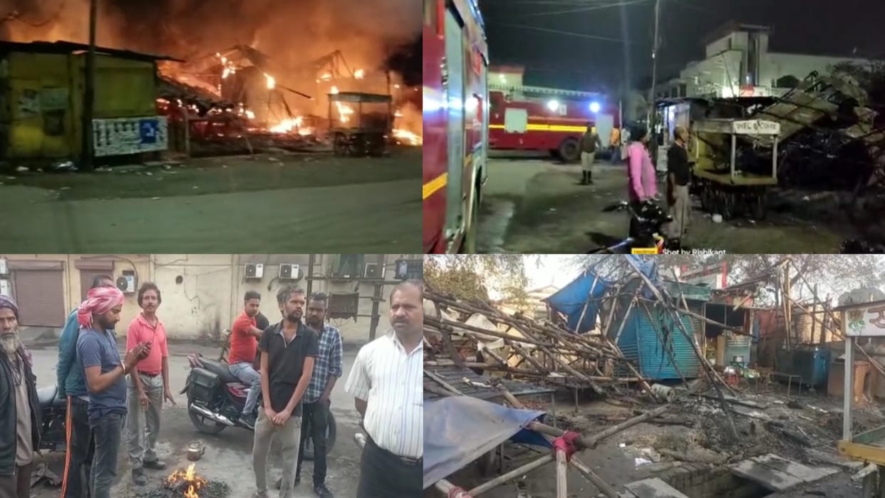 Chhatisgarh korba fire breaks out street vendors shops more than half dozen shop gutted in fire
