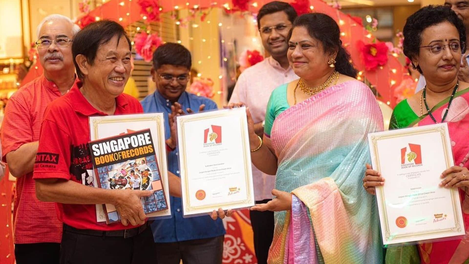 Indian mother-daughter duo enters Singapore Book of Records by making rangoli of 26000 ice cream sticks