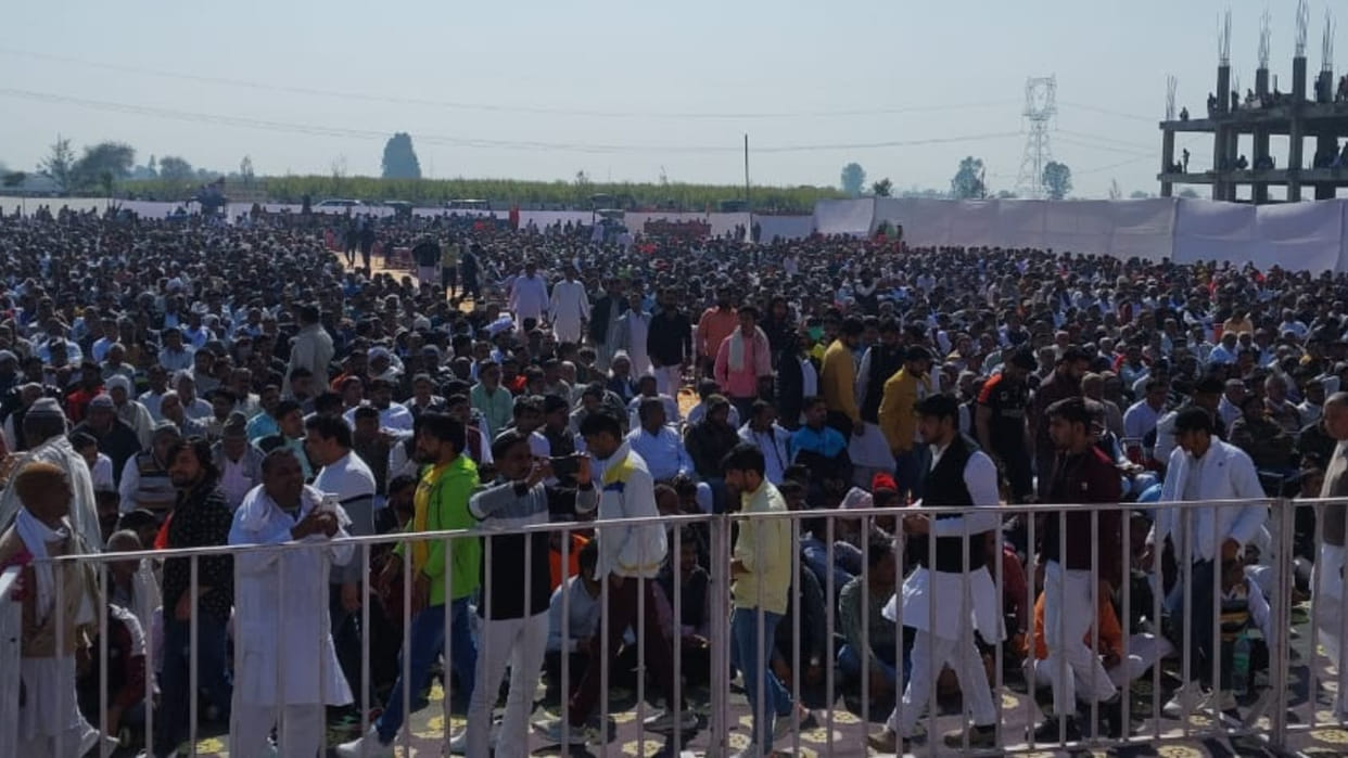 Sarpanchs from across the state gathered in Jasia to protest against e-tendering in Haryana