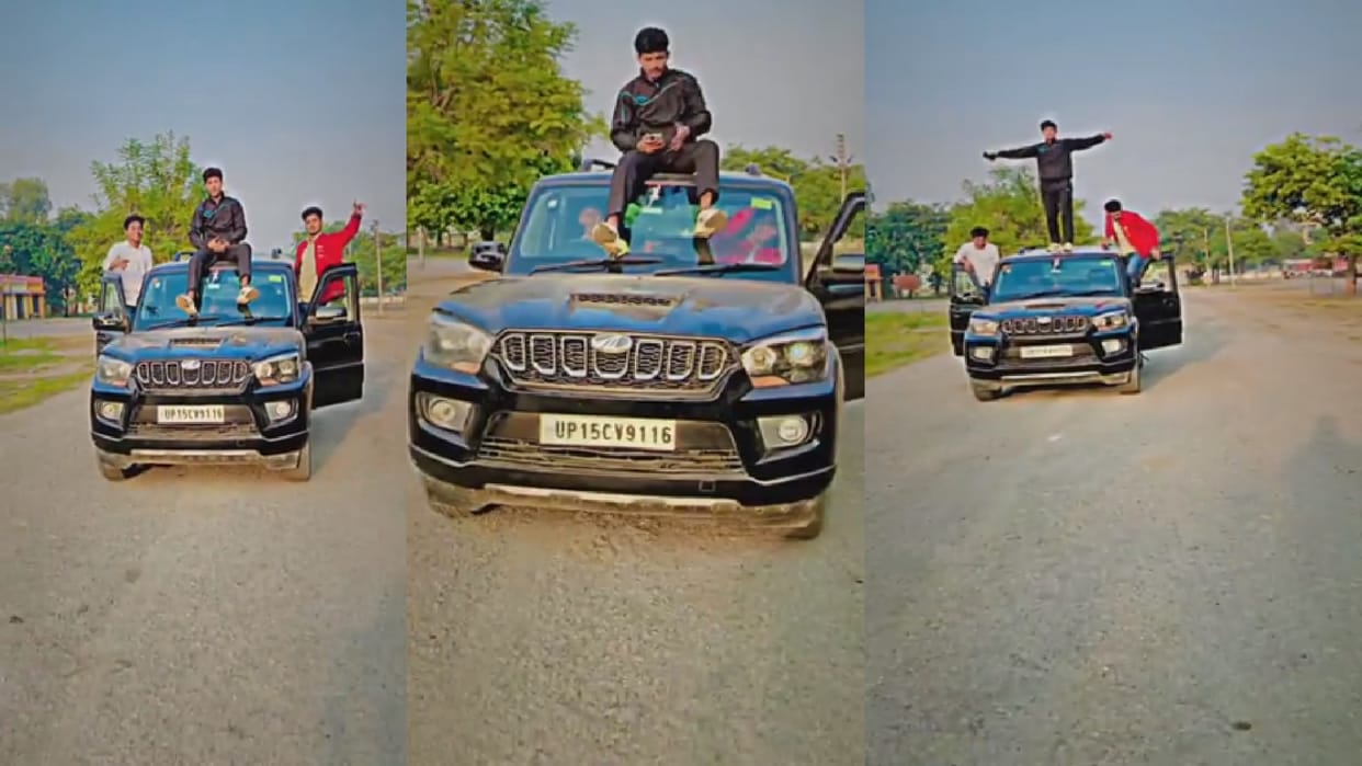 Meerut News: Youth did stunts with Scorpio car, video viral on social media