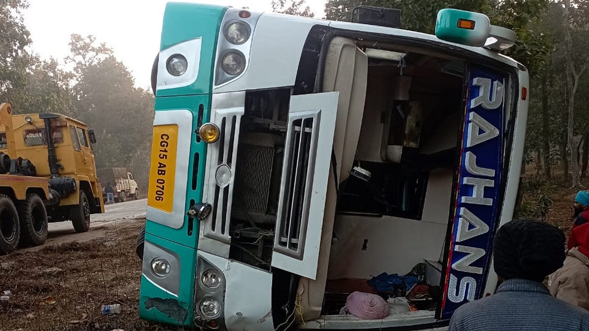 bus coming from bihar overturned after colliding with buffalo in korba