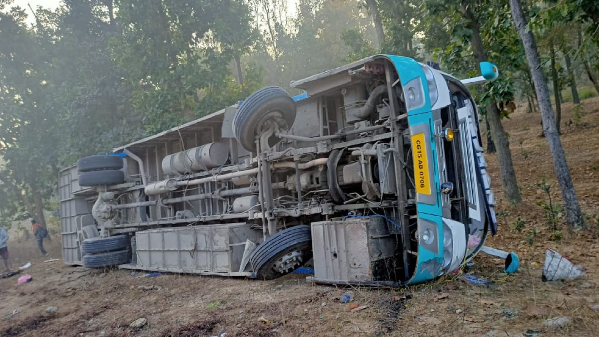 bus coming from bihar overturned after colliding with buffalo in korba