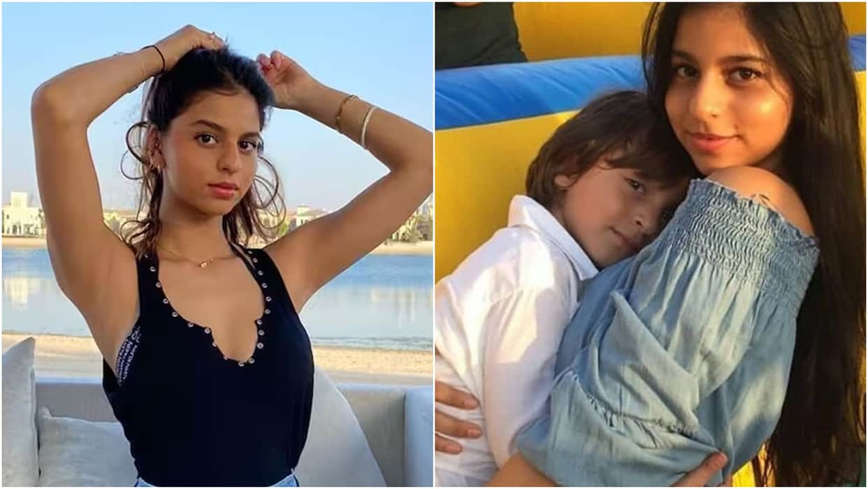 Pathaan actor shahrukh khan daughter suhana khan spotted in black dress with abram khan at cafe