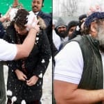 बर्फबारी के बीच राहुल और प्रियंका गांधी