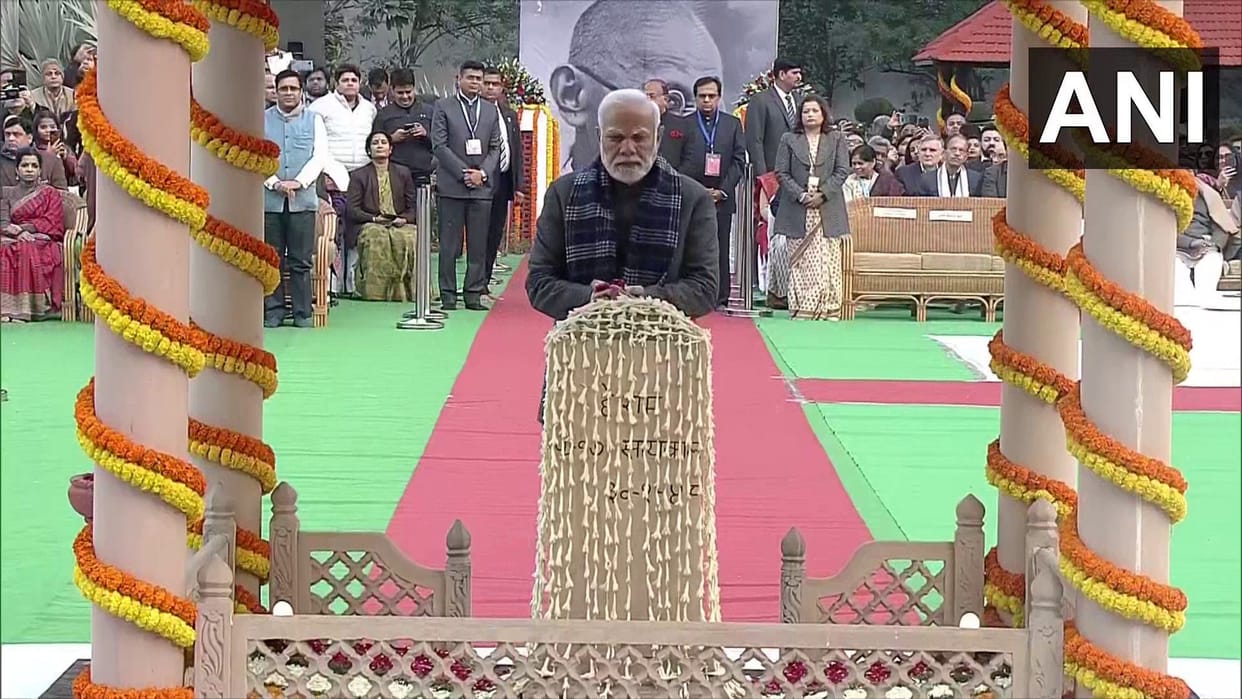 PM Narendra Modi attends prayer meet organised on Mahatma Gandhi death anniversary at Gandhi Smriti in Delhi