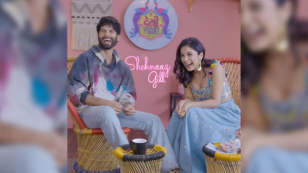 Farzi Actor Shahid kapoor in desi vibes with Shehnaaz Gill chat show see latest pictures