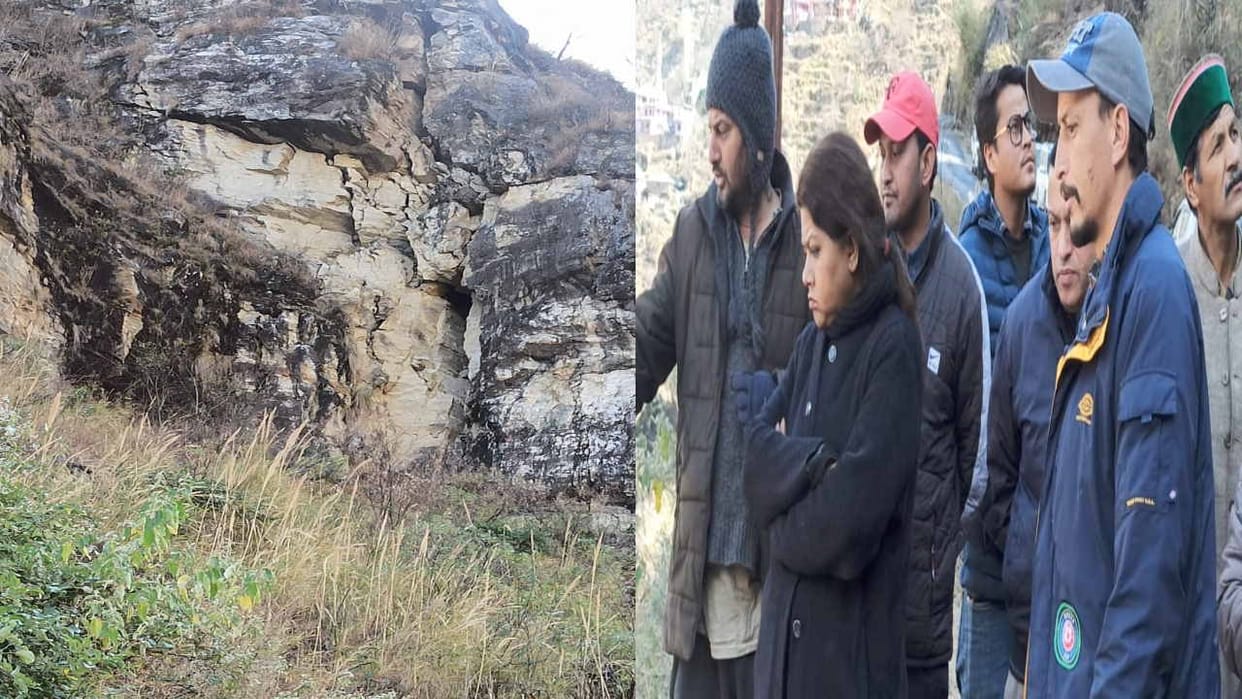 boulders falling from the hill on Palingi-Nichar road Kinnaur, danger looming over Kache village