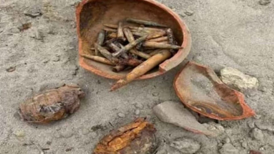 Two hand grenades and 37 cartridges found during excavation in Moga