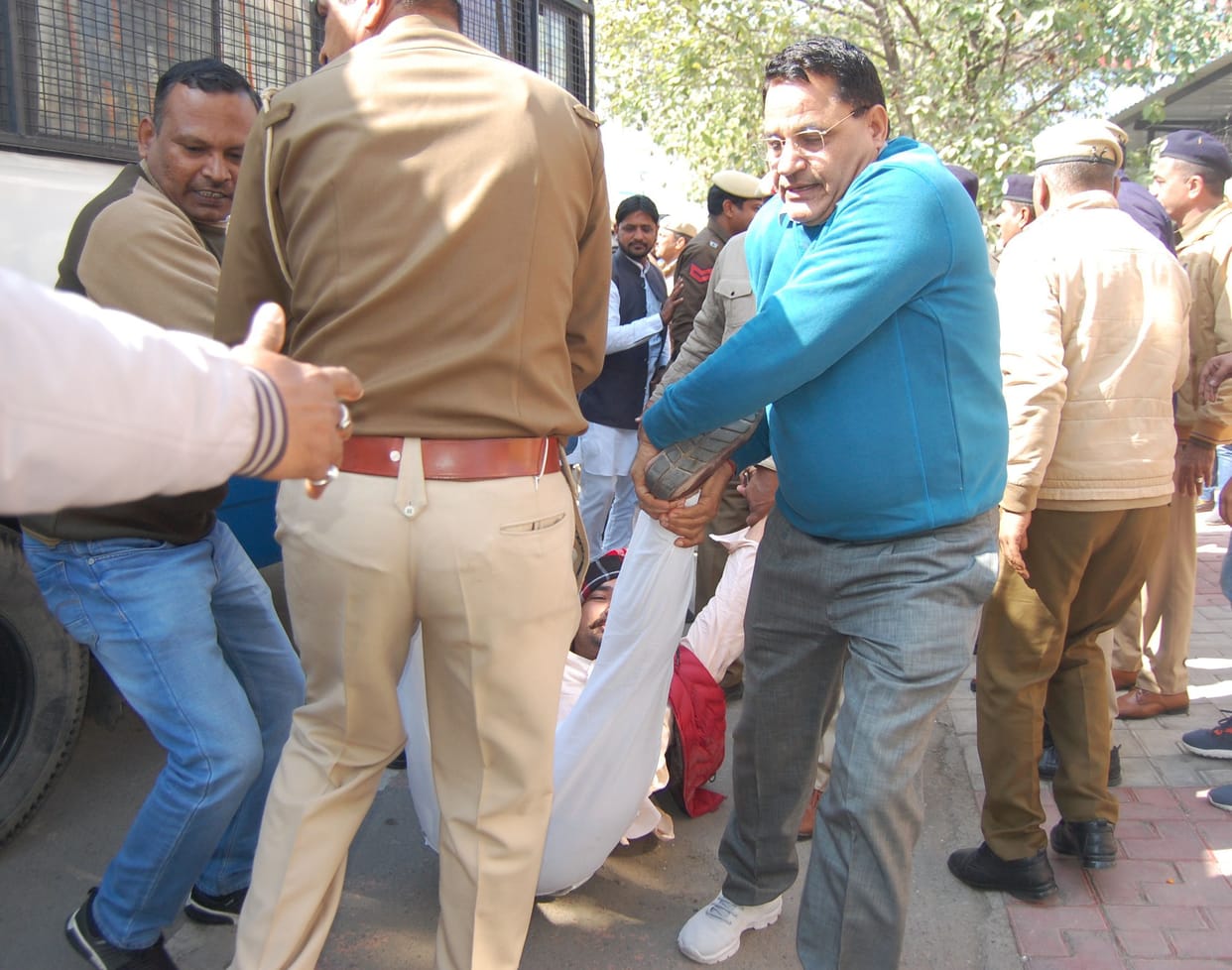 Arrested sarpanches protesting against deputy CM