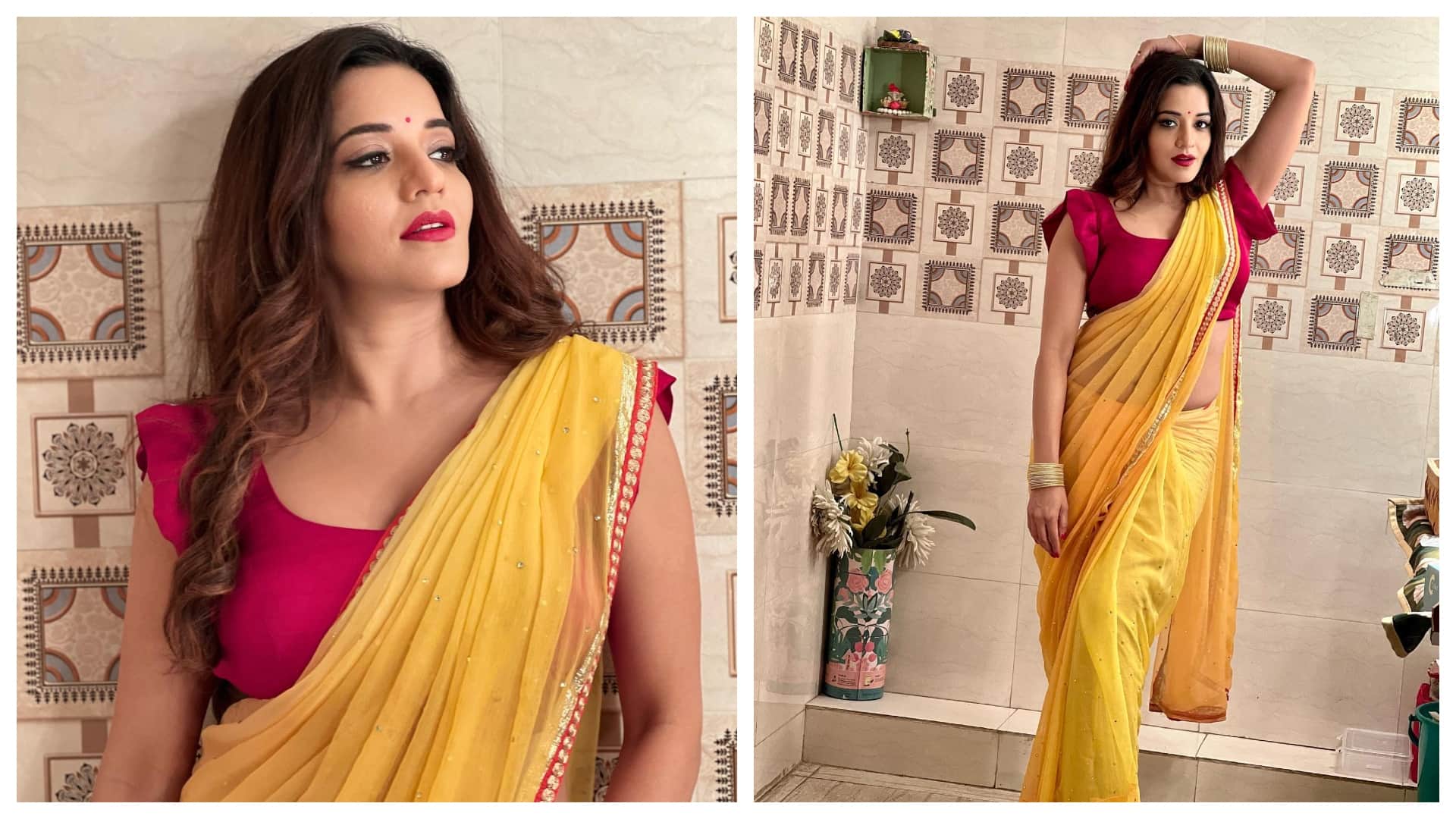 Fashion Bhojpuri Actress Monalisa Western And Traditional Saree Looks See Photos News In Hindi