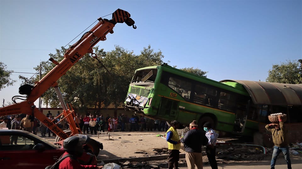 DTC low floor bus rams into subway, three injured