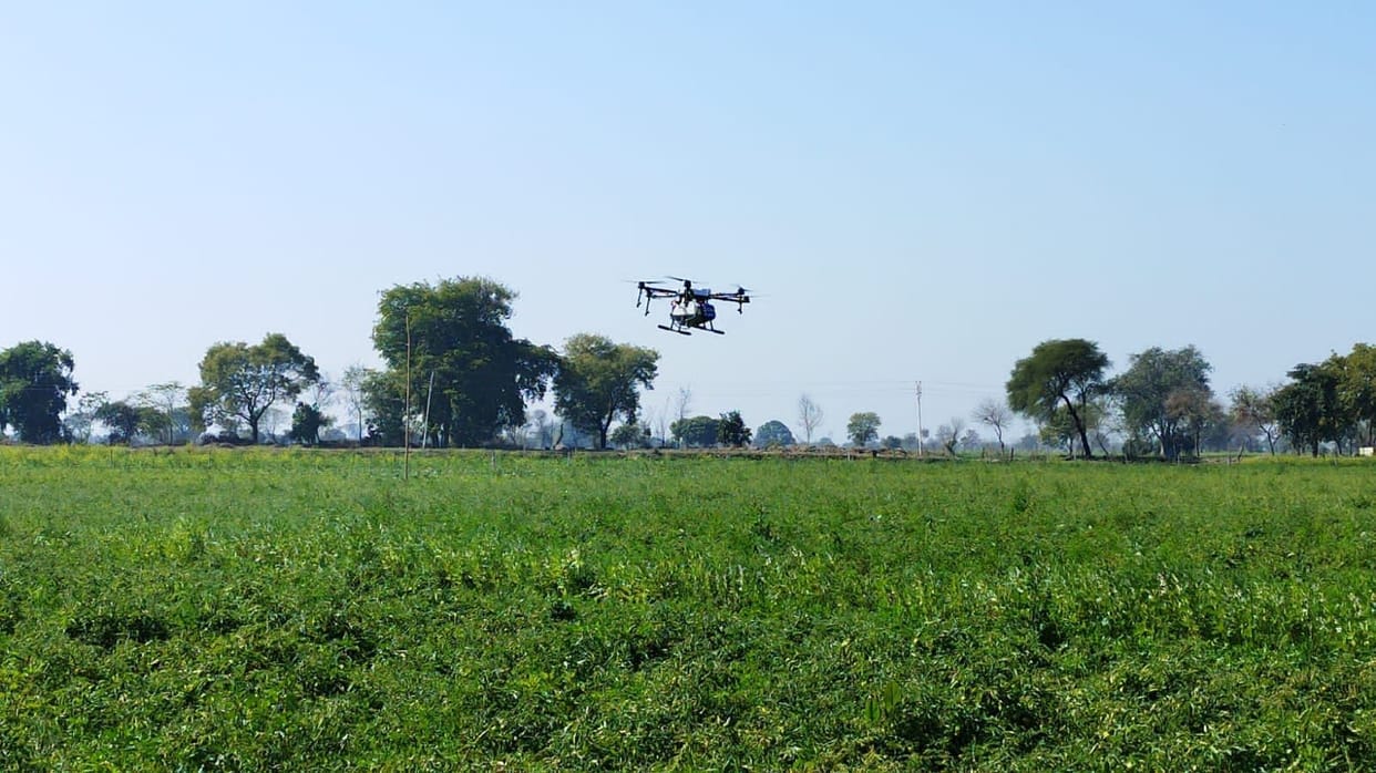 Mathura: Spraying on crop done by drone in Carb