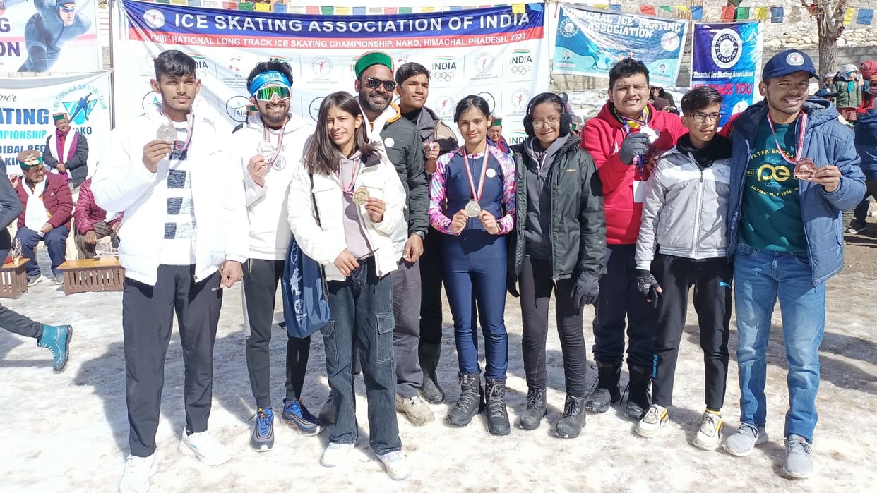 Omkara wins gold medal in National Long Track Ice Skating championship in pooh kinnaur himachal pradesh