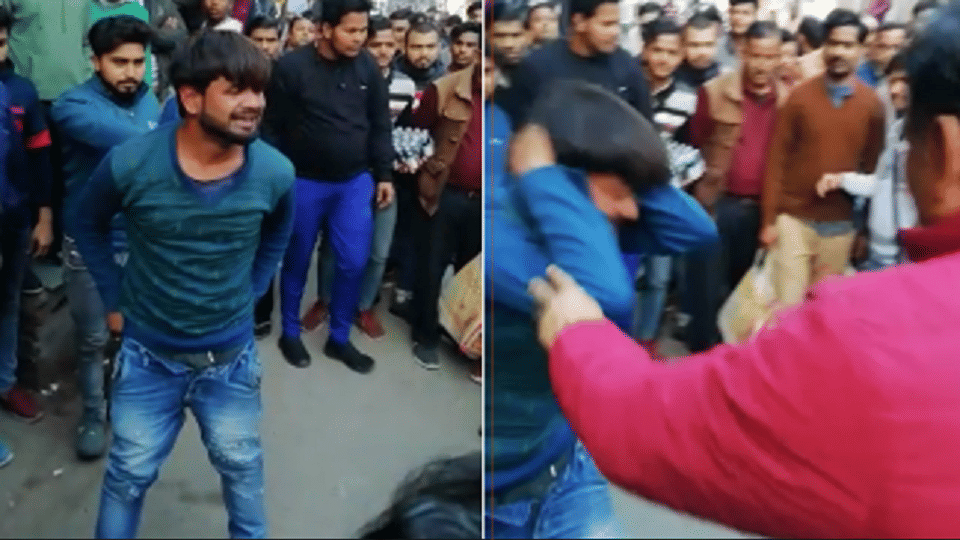 mob beat the miscreant with shoes and slippers in lakhimpur kheri