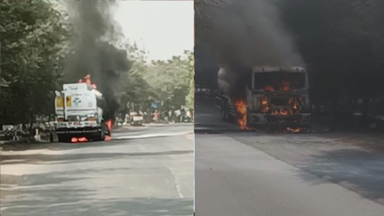 fire in diesel tanker at mandir hasaud raipur