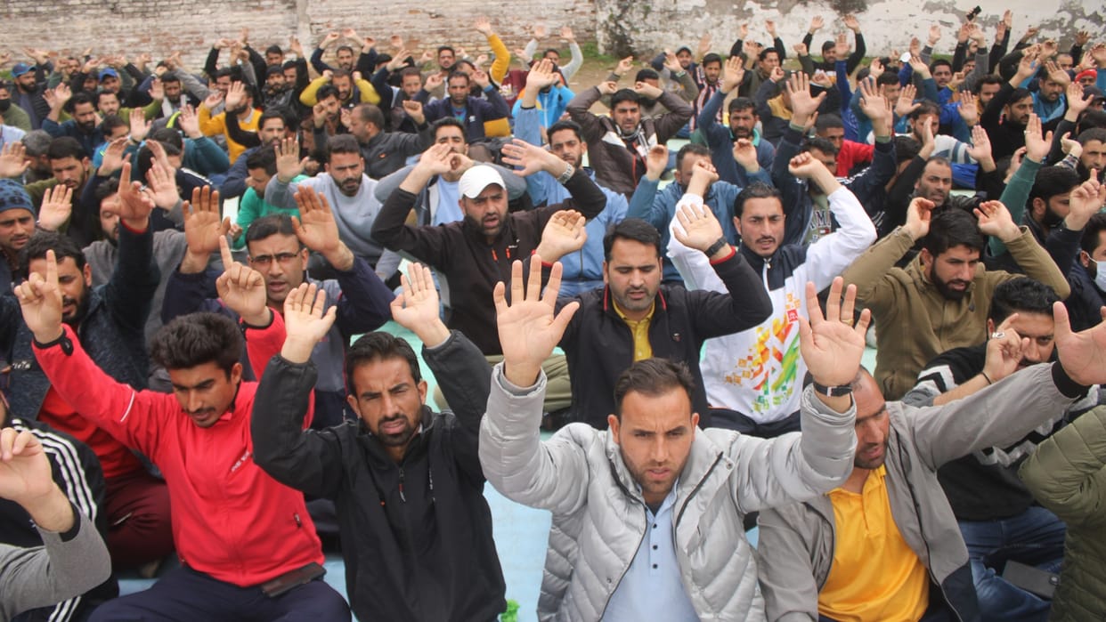 Jammu: Rehbar e Khel teachers sit in protest continues for 49th day in support of their demands