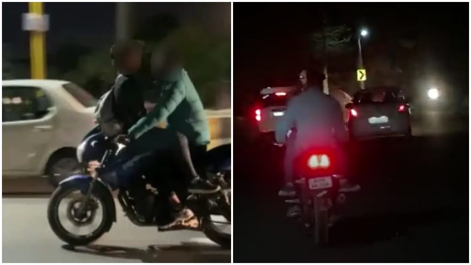 Ajmer Couple doing romantic stunt on bike viral video Rajasthan