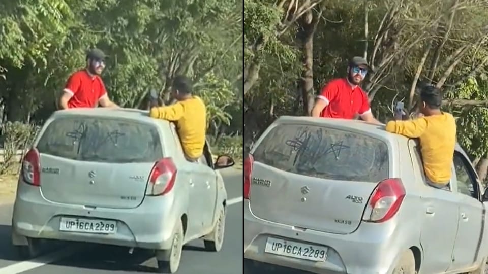 Noida traffic police fined Rs twenty eight thousand for stunting a car