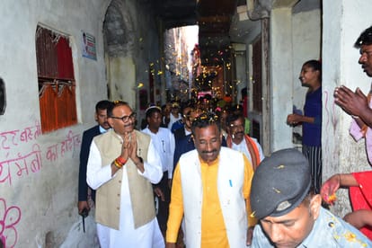 Samajwadi party MLA Zahid beg seen with Deputy CM Brajesh Pathak in bhadohi
