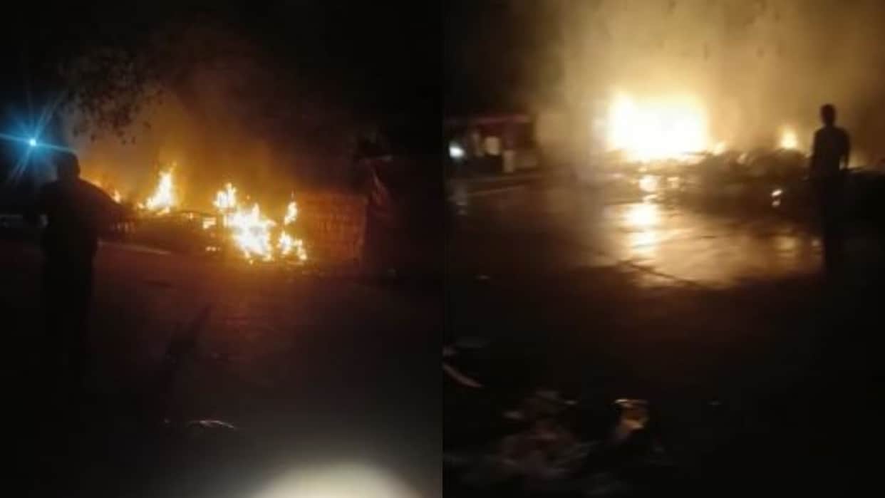 MP News Fire wreaks havoc at Gandhi Chauraha in Sidhi 15 shops burnt to ashes