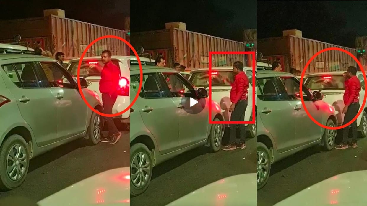 Lucknow News: Car stuck in jam, pegs made on bonnet, video viral on social media