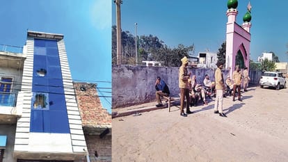 पटौदी में पीड़ित के घर हुई तोड़फोड़ और मौके पर पुलिस बल