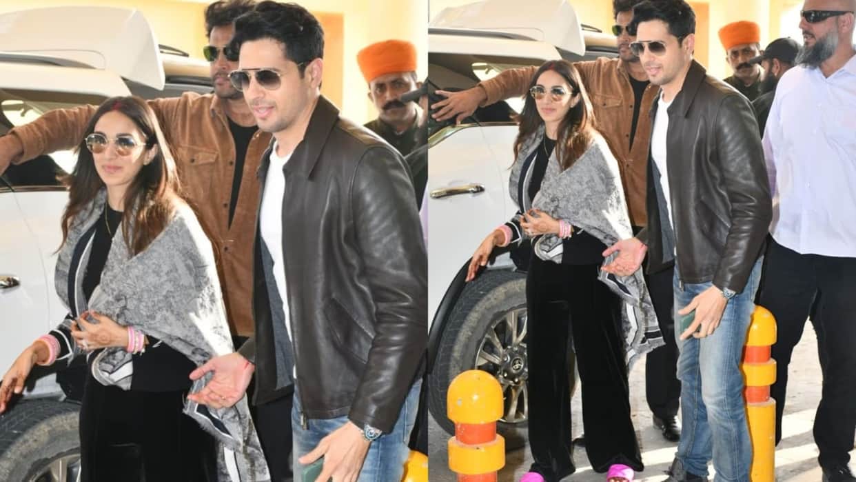 Sidharth Kiara wedding couple spotted on jaisalmer airport see first image marriage in rajasthan