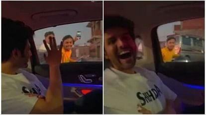 Shehzada Kartik Aaryan Fan Chase his Car on the Streets of Agra and kissed him video goes viral on internet