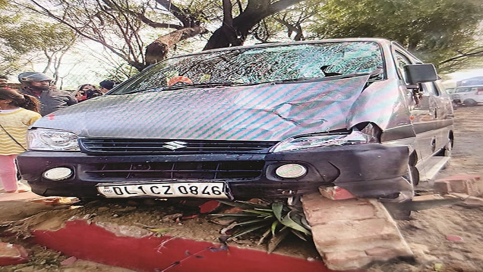Car collided with girl students one killed and five injured