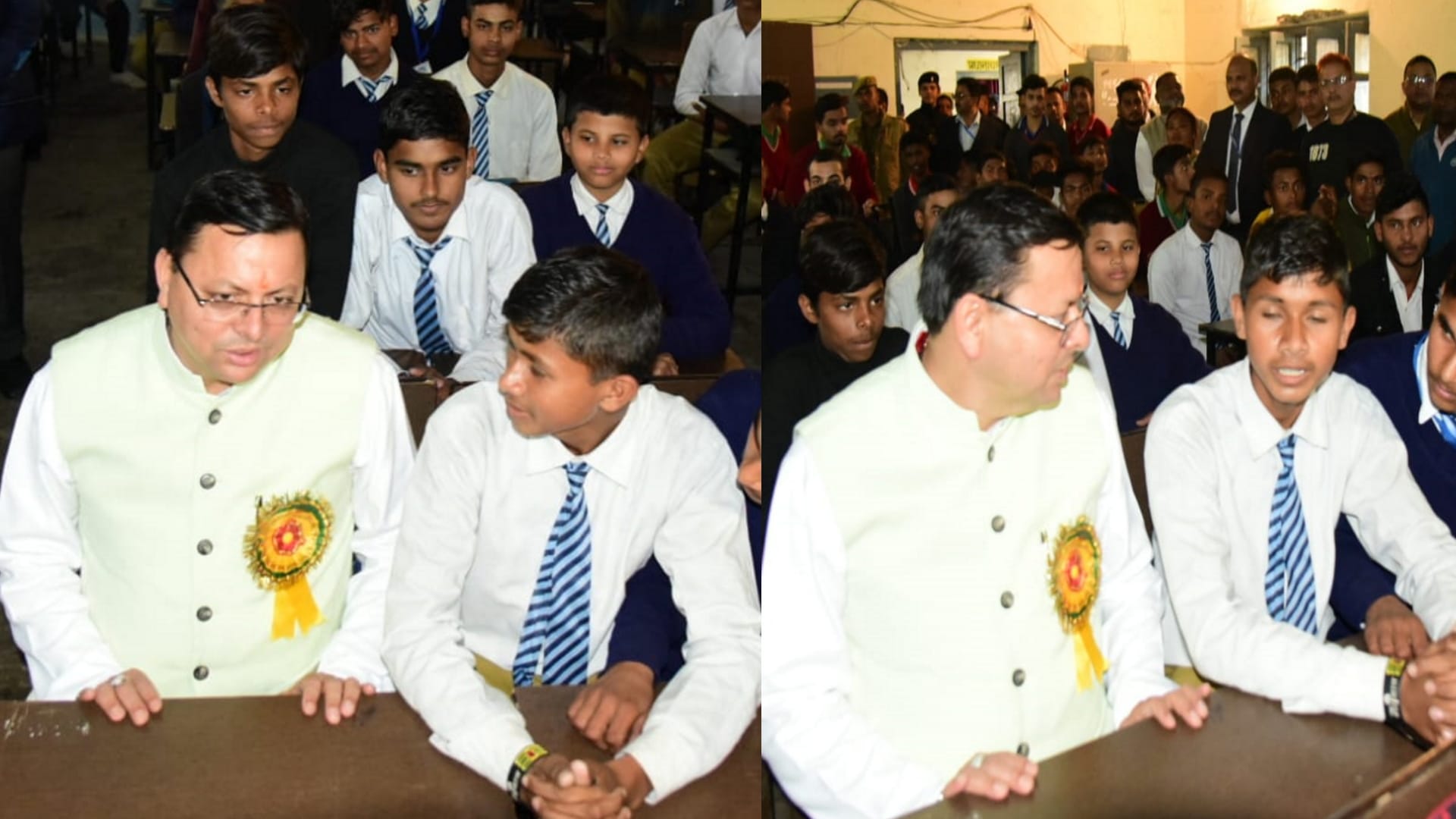 CM Dhami reached his old school became a student among children Uttarakhand news in hindi