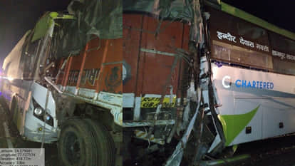 Chartered bus collided with a standing truck in guna cleaner killed, about 20 passengers injured