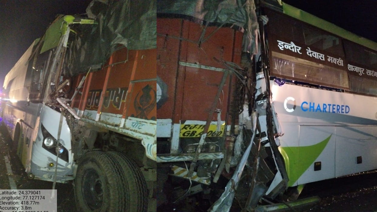Chartered bus collided with a standing truck in guna cleaner killed, about 20 passengers injured