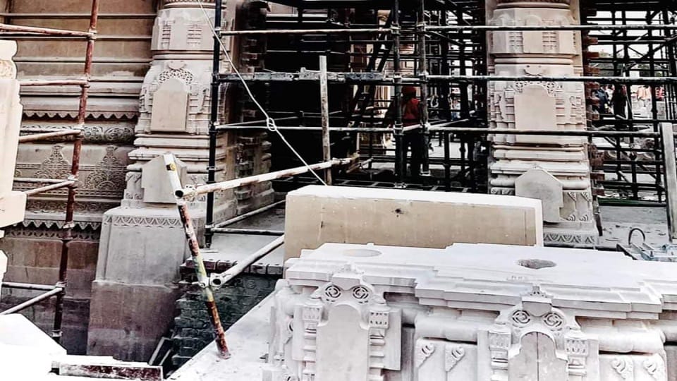 65 thousand cubic feet of stone was used in the sanctum sanctorum, see the picture of temple construction