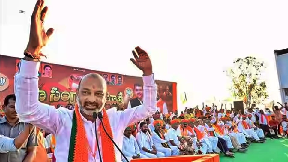 Telangana BJP president Sanjay said Will demolish domes of new Telangana Secretariat if elected to power