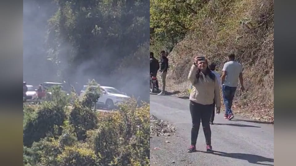 Dehradun: Haryana Tourist Ford Figo Car Caught Fire on Mussoorie Kimadi road