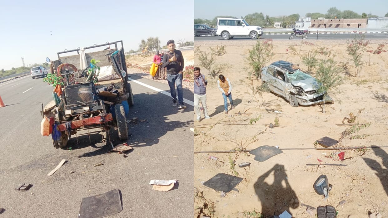 Rajasthan Accident on Delhi-Mumbai Expressway on the first day car coming from Delhi overturned