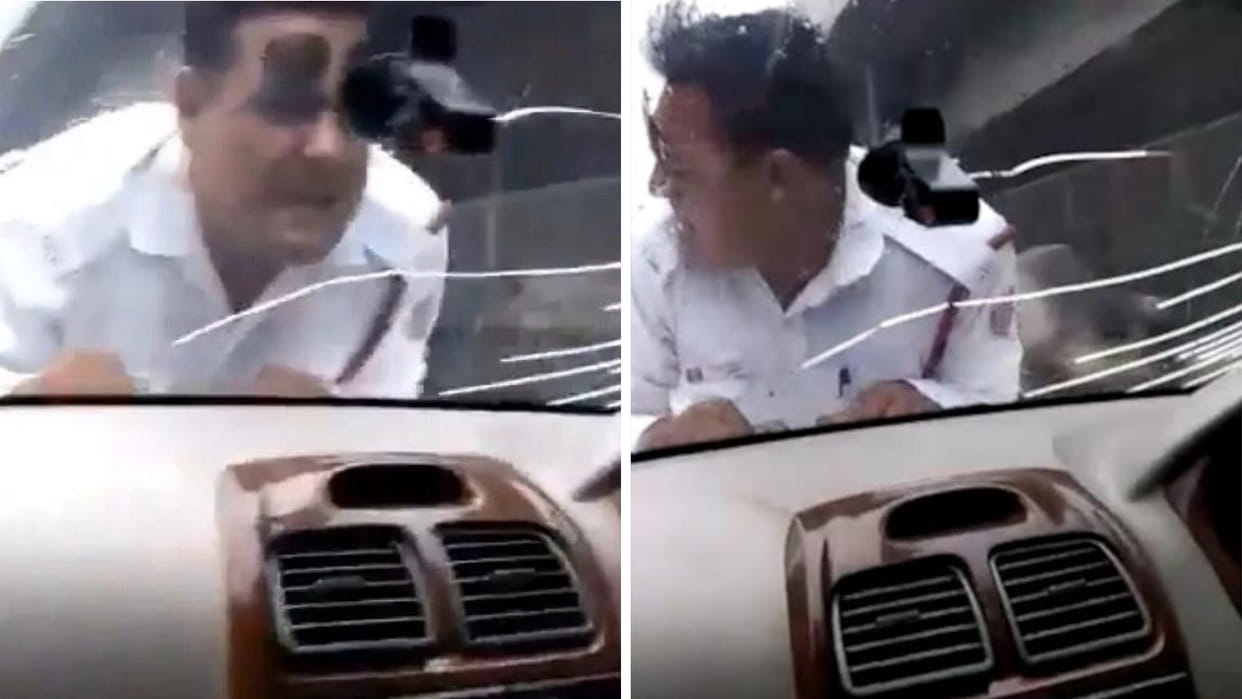 maharashtra news updates Cop dragged on cars bonnet for one and half km in Palghar