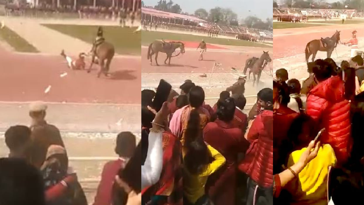 Horses uncontrollable due to fireworks in program of Home Minister Amit Shah in Karnal