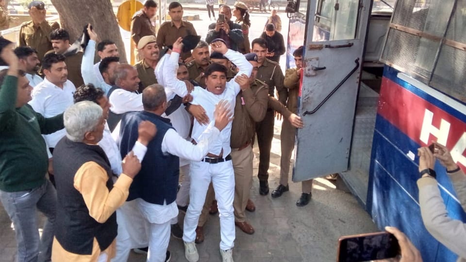 Agitating sarpanchs were taken into custody by police before visit of Union Home Minister Amit Shah