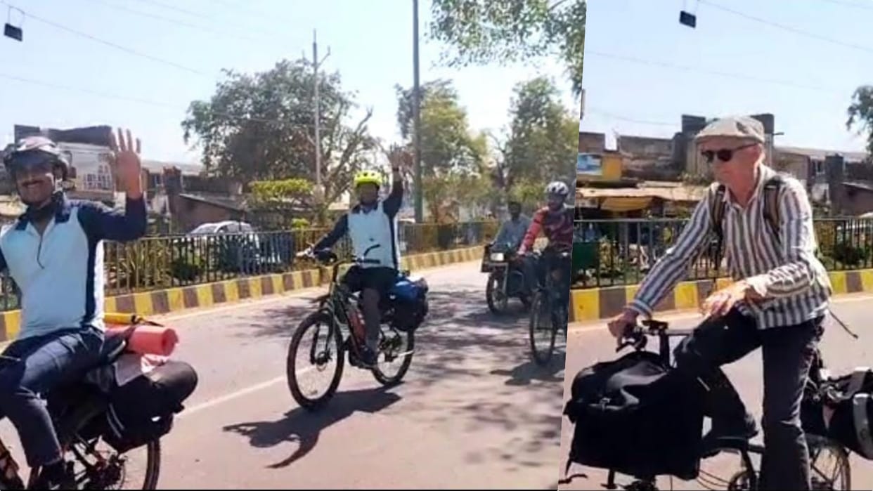 Three officers went on cycle tour under Save Fuel Save Nature foreign elder also joined in Jabalpur
