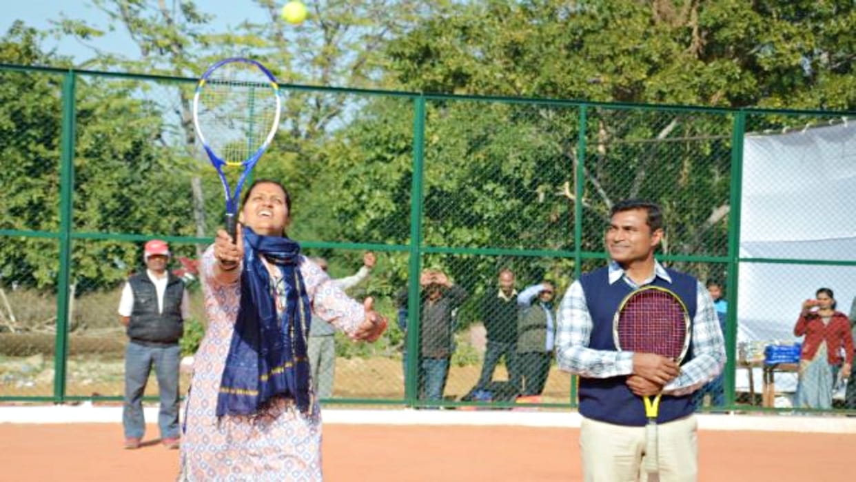 Dr. Poonia inaugurated tennis clay court at Sawaiman Singh Stadium