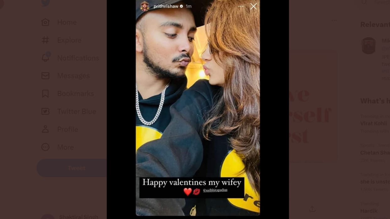 Prithvi Shaw edited photo with nidhhi tapadiaa viral with caption happy valentines my wifey cricketer reacts