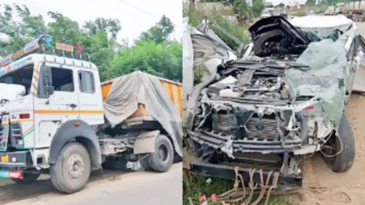 Road Accident An uncontrolled car collided with a truck in Bundi painful death of mother and son