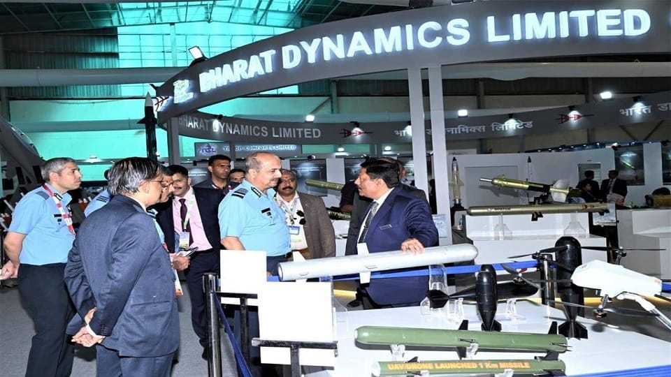 Indian Air Chief Marshal VR Chaudhari visited various aerospace sector stalls on display in Aero India