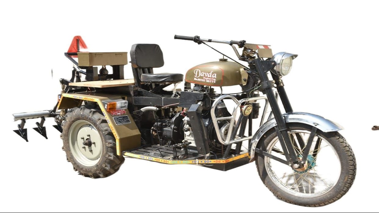 Haryana man made three wheeled Bullet Sanedo for weeding in field and garden