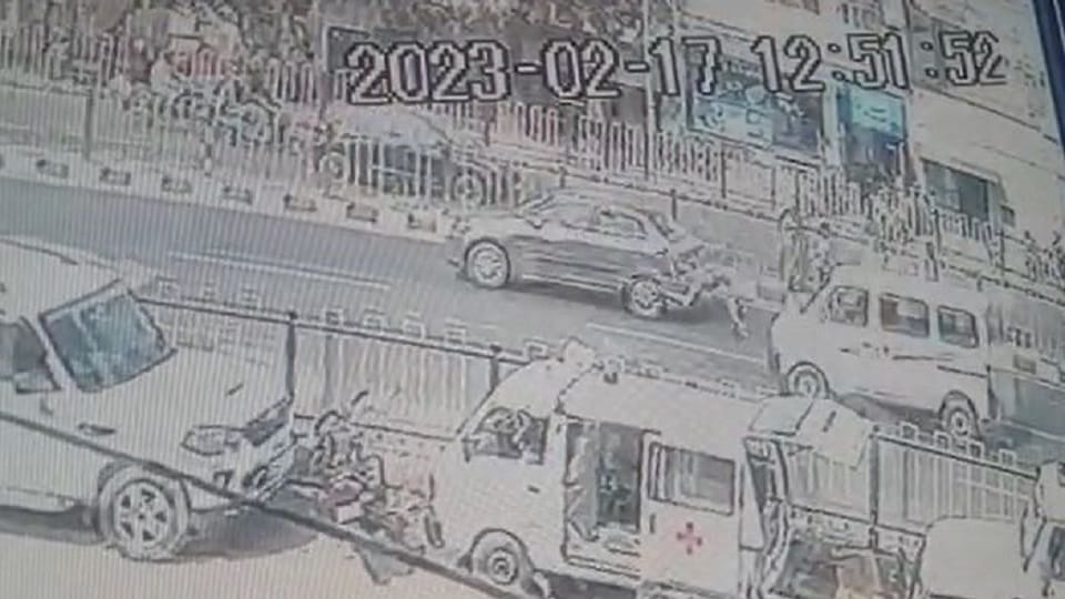 old man crossing road was blown up by car and jumped in air and fell 10 feet away