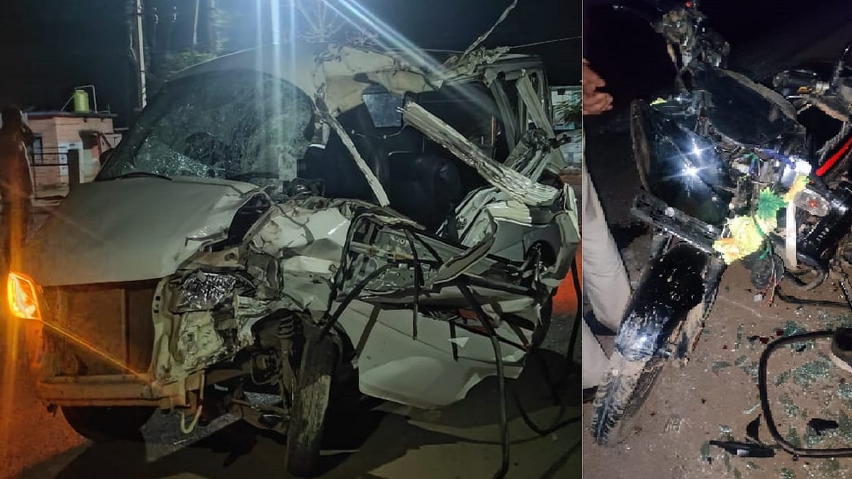 Eco car and bike collided with a standing truck one dead and11 injured