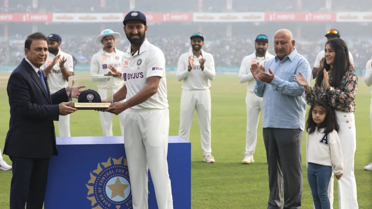 Video Cheteshwar Pujara 100th test Team India gave guard of honour Gavaskar handed special cap ind vs aus