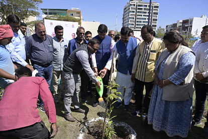 Indore News: इंदौर के विधानसभा क्षेत्रों के अलावा ग्लोबल गार्डन में हुआ पौधारोपण ग्लोबल गार्डन में लगाए पौधे।