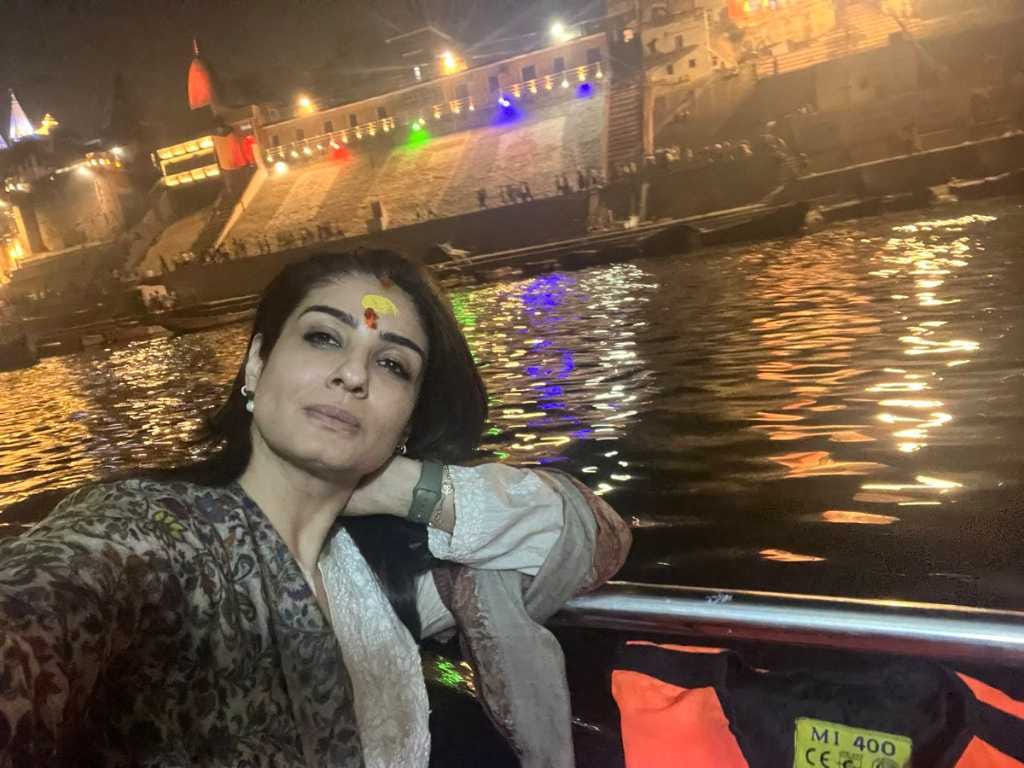 Raveena Tandon in Kashi: Watched Ganga Aarti from boat, wrote on Twitter – nothing more divine than this
